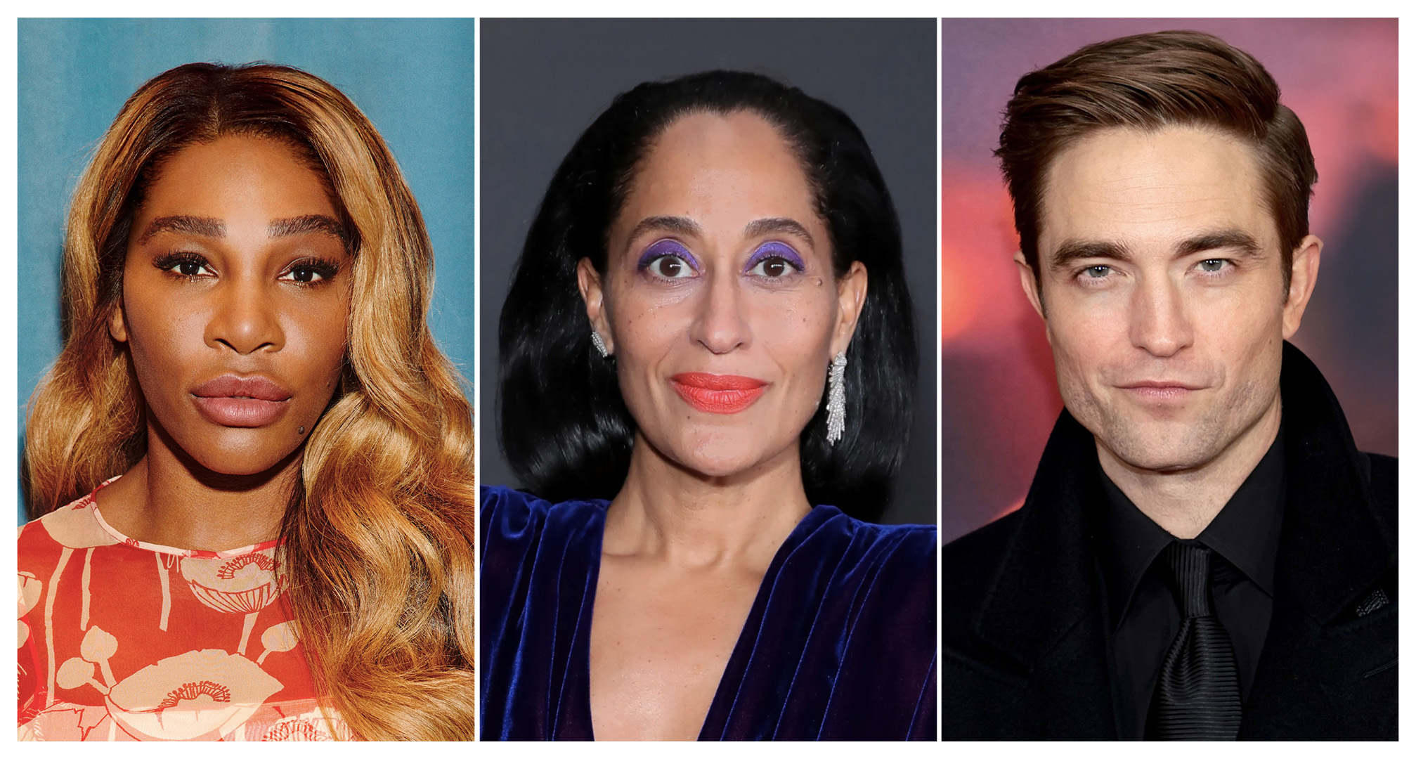 koláž serena williams, tracee ellis ross a robert pattinson