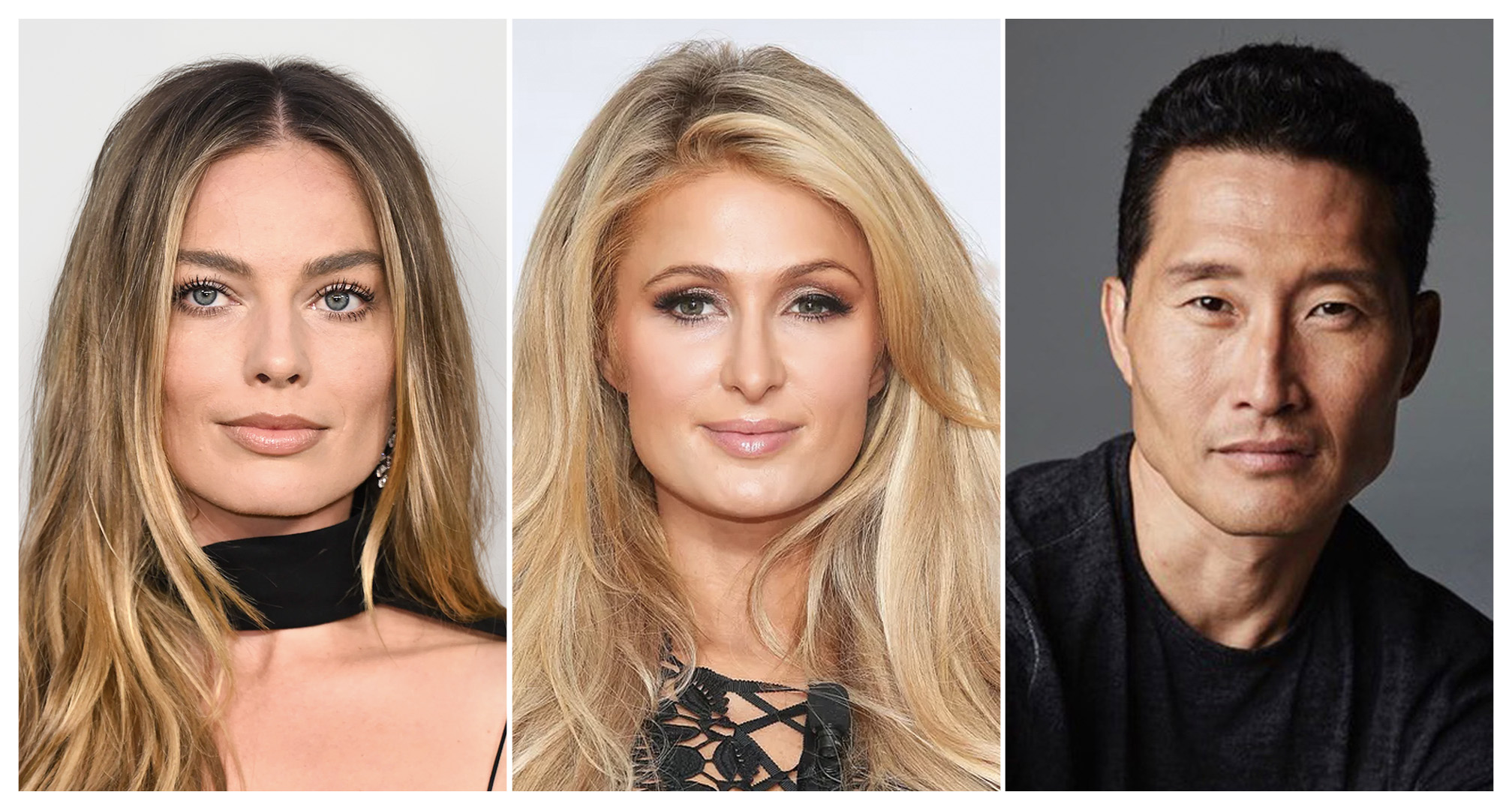 koláž margot robbie, paris hilton, a daniel dae kim