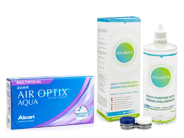 Air Optix Aqua Multifocal (6 šošoviek) + Solunate Multi-Purpose 400 ml s puzdrom