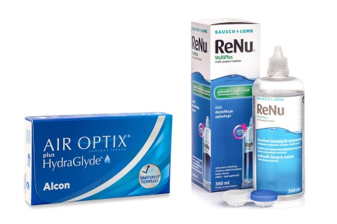 Air Optix Plus Hydraglyde (6 šošoviek) + ReNu MultiPlus 360 ml s puzdrom