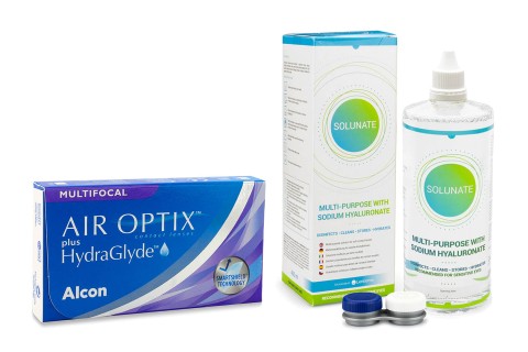 Air Optix Plus Hydraglyde Multifocal (3 šošovky) + Solunate Multi-Purpose 400 ml s puzdrom