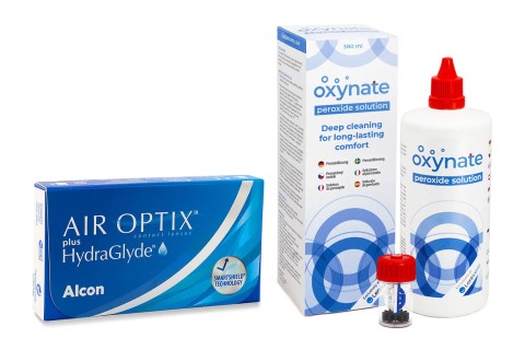 Air Optix Plus Hydraglyde (6 šošoviek) + Oxynate Peroxide 380 ml s puzdrom