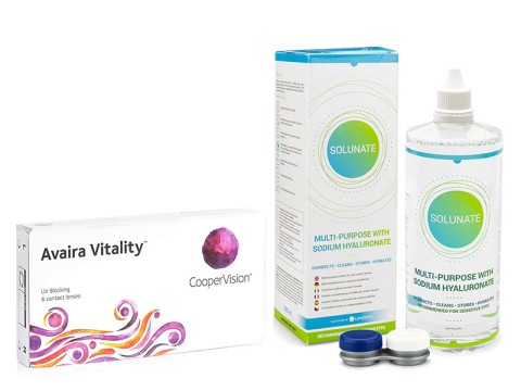 Avaira Vitality (6 šošoviek) + Solunate Multi-Purpose 400 ml s puzdrom