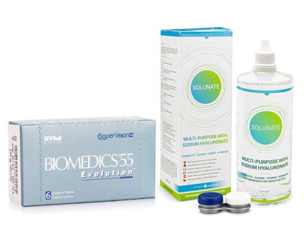 Biomedics 55 Evolution CooperVision (6 šošoviek) + Solunate Multi-Purpose 400 ml s puzdrom